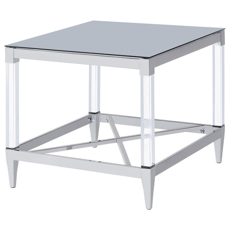  Coaster Furniture Lindley 709727 Square Tempered Mirror Acrylic Side End Table - Chrome IMAGE 3