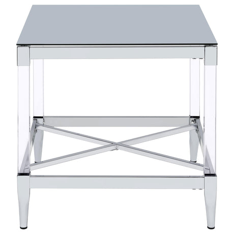  Coaster Furniture Lindley 709727 Square Tempered Mirror Acrylic Side End Table - Chrome IMAGE 4