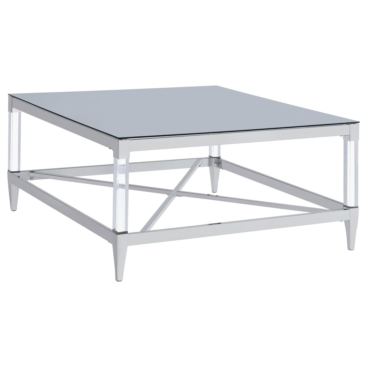  Coaster Furniture Lindley 709728 Square Tempered Mirror Acrylic Coffee Table - Chrome IMAGE 1