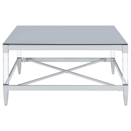  Coaster Furniture Lindley 709728 Square Tempered Mirror Acrylic Coffee Table - Chrome IMAGE 2