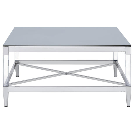  Coaster Furniture Lindley 709728 Square Tempered Mirror Acrylic Coffee Table - Chrome IMAGE 4