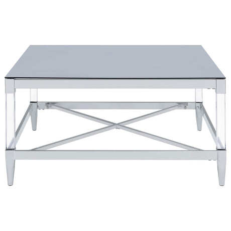  Coaster Furniture Lindley 709728 Square Tempered Mirror Acrylic Coffee Table - Chrome IMAGE 5
