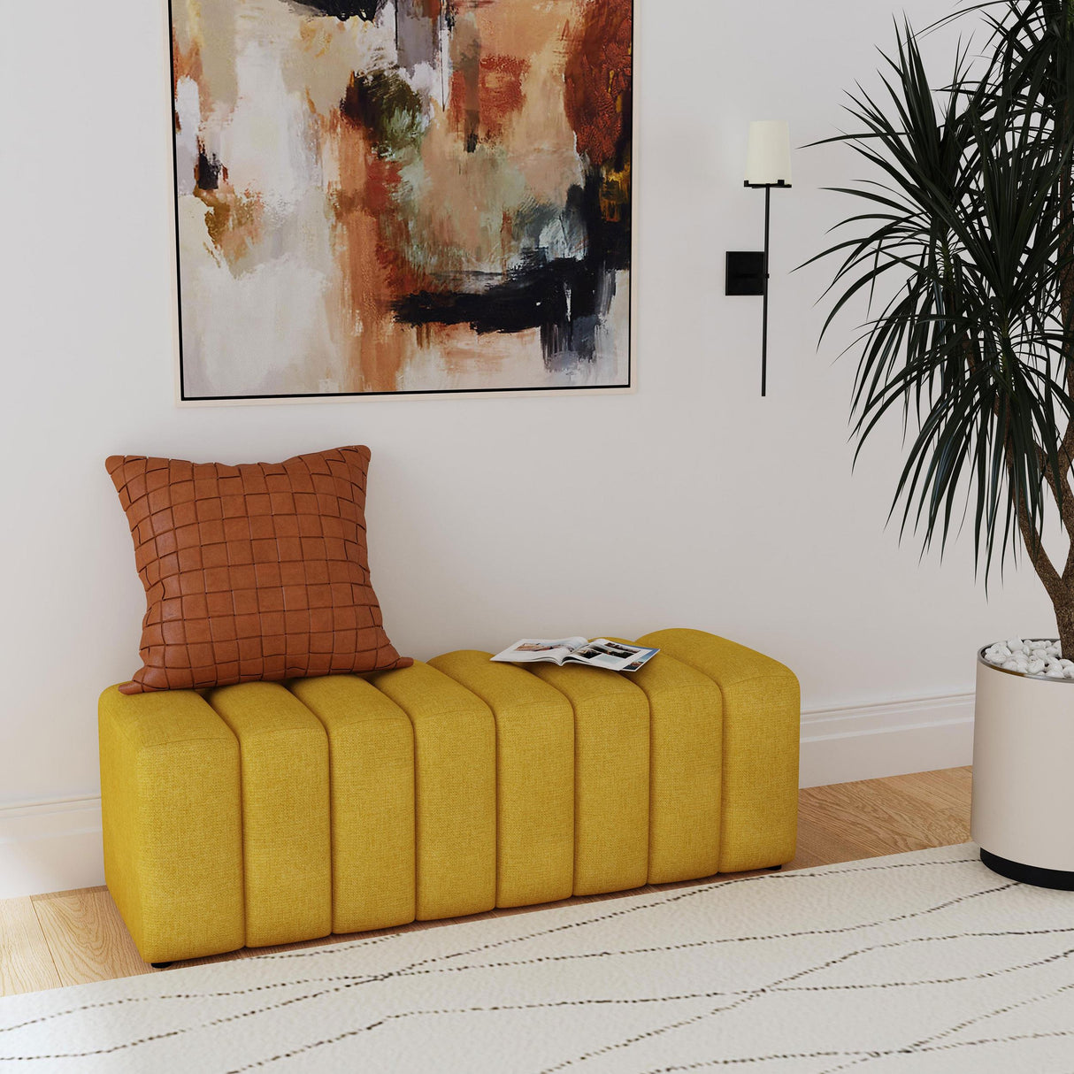  Coaster Furniture Summer 910292 Fabric Upholstered Tufted Accent Bench - Mustard Yellow IMAGE 5