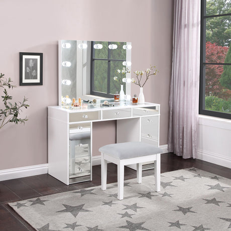  Coaster Furniture Regina 930245 Makeup Vanity Table Set with Lighting - White IMAGE 2