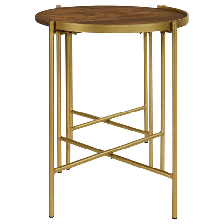  Coaster Furniture Malka 936168 2-piece Round Wood Nesting Table - Dark Brown and Gold IMAGE 6