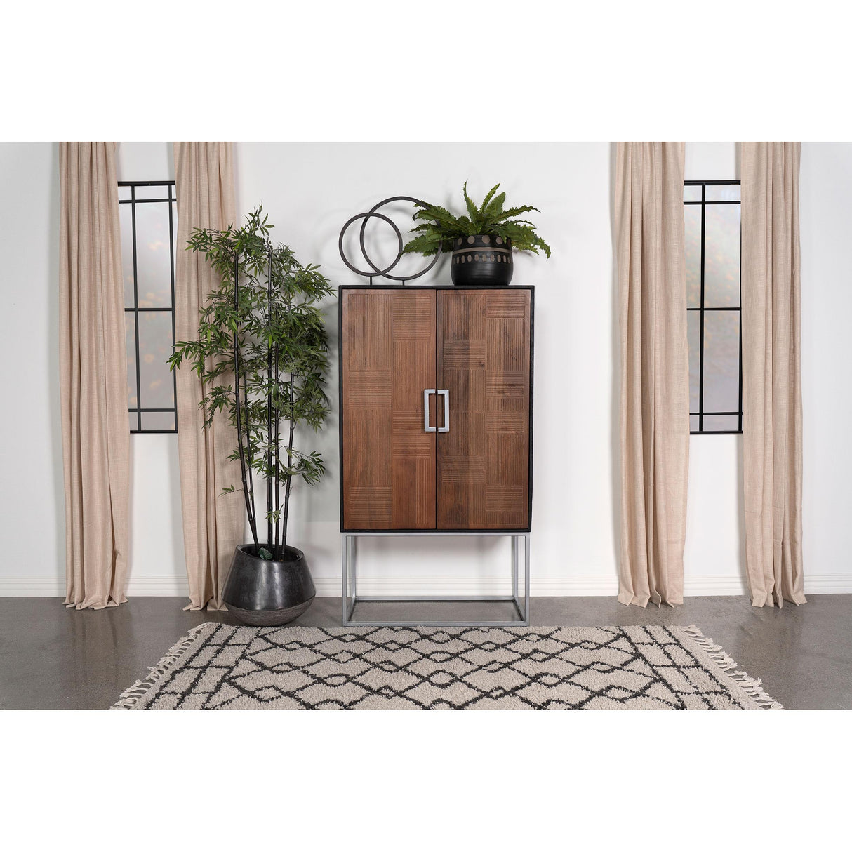  Coaster Furniture Borman 950318 2-door Home Bar Cabinet Wine Storage - Walnut and Black IMAGE 2