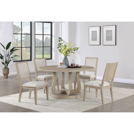  Coaster Furniture Trofello 123120 Round 60-inch Pedestal Dining Table - White Washed IMAGE 4
