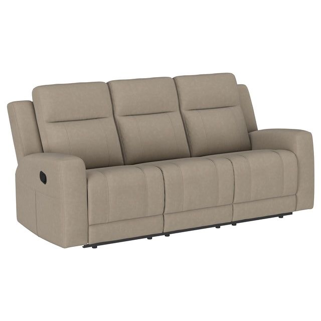  Coaster Furniture Brentwood 610281 Upholstered Motion Reclining Sofa - Taupe IMAGE 1