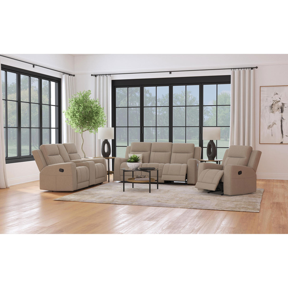  Coaster Furniture Brentwood 610282 Upholstered Motion Reclining Loveseat - Taupe IMAGE 11