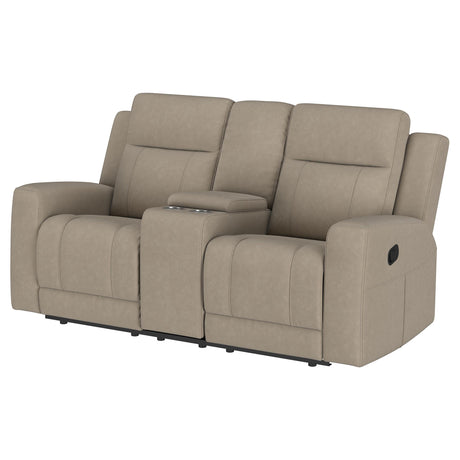  Coaster Furniture Brentwood 610282 Upholstered Motion Reclining Loveseat - Taupe IMAGE 4