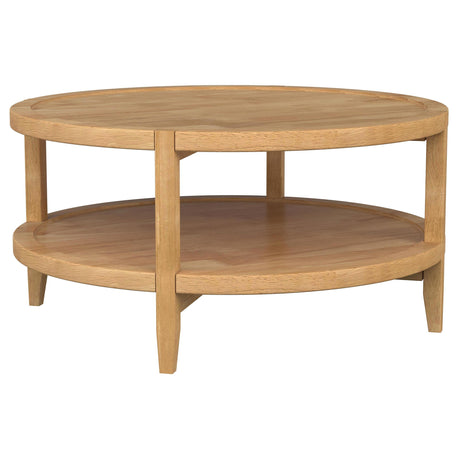  Coaster Furniture Camillo 709698 Round Solid Wood Coffee Table - Maple Brown IMAGE 2
