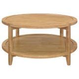  Coaster Furniture Camillo 709698 Round Solid Wood Coffee Table - Maple Brown IMAGE 4