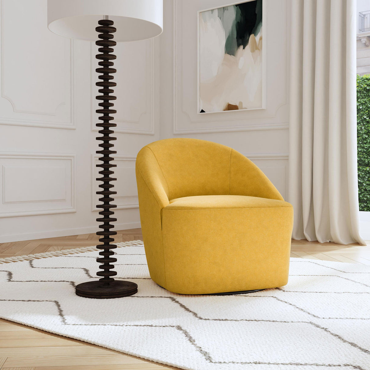  Coaster Furniture Leon 903076 Upholstered Barrel Accent Swivel Chair - Mustard Yellow IMAGE 9