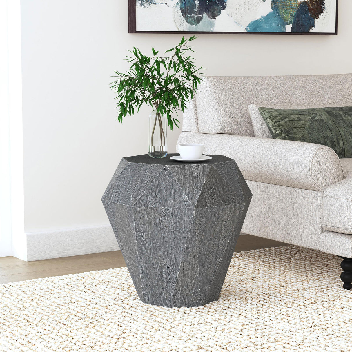  Coaster Furniture Jacinto 931159 Octagonal Solid Mango Wood Side Table - Grey IMAGE 2