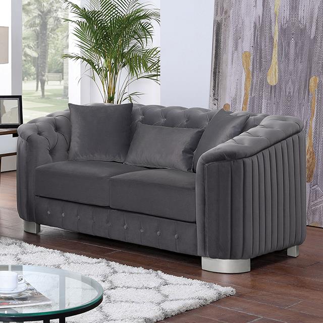  Furniture of America Castellon Stationary Fabric Loveseat FOA6475DG-LV-PK IMAGE 1