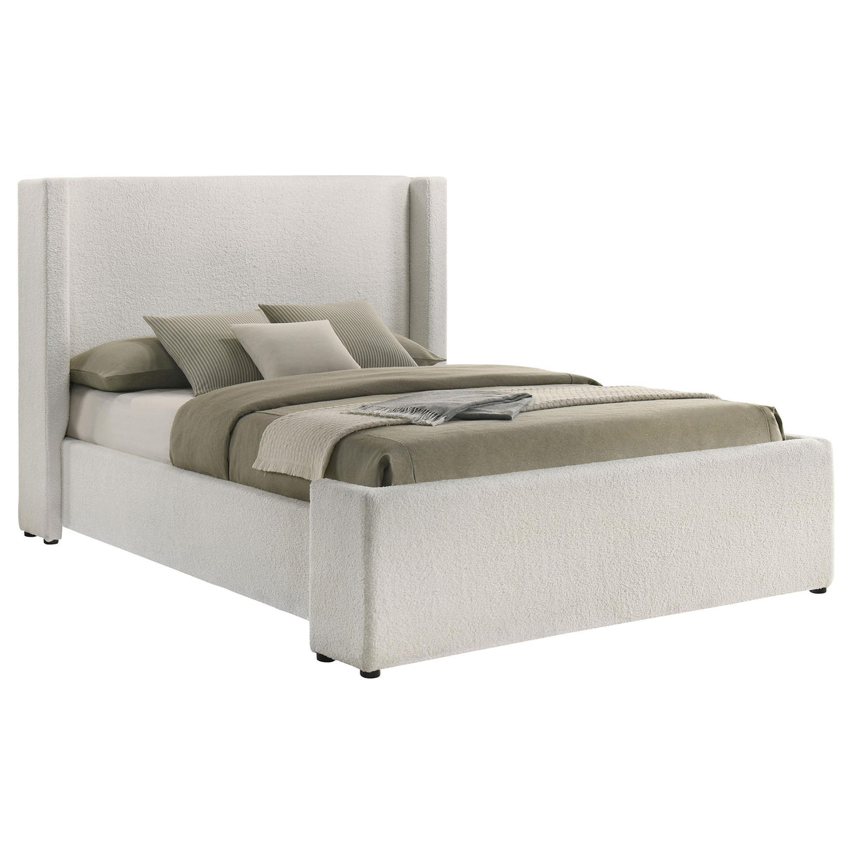  Coaster Furniture Alamosa 310078Q Boucle Upholstered Queen Wingback Bed - White IMAGE 1