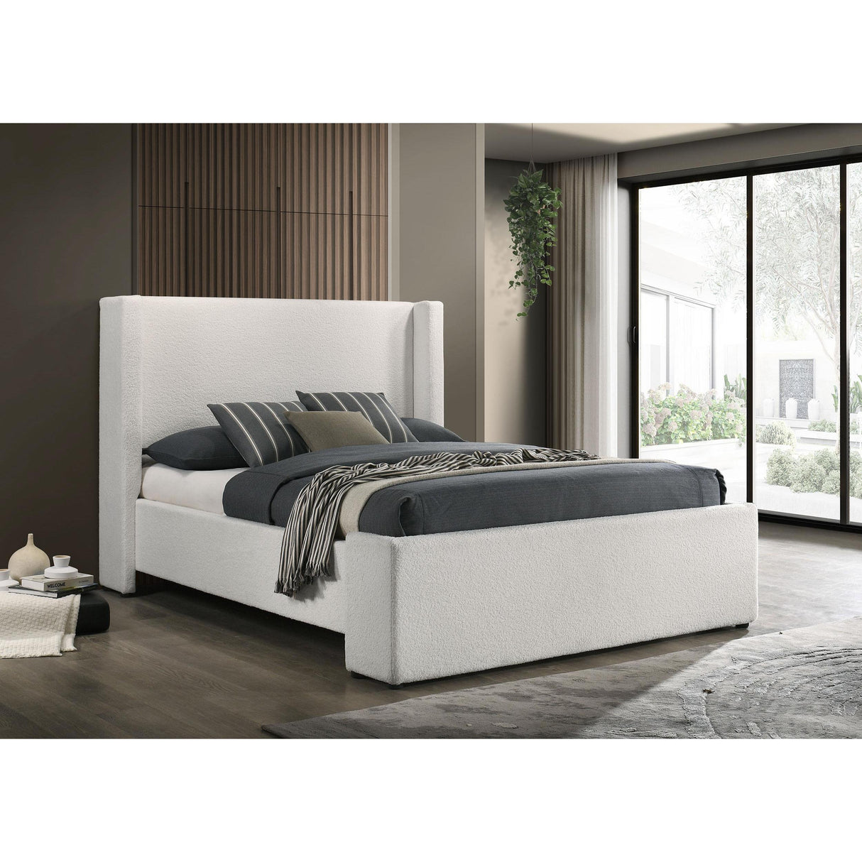  Coaster Furniture Alamosa 310078Q Boucle Upholstered Queen Wingback Bed - White IMAGE 2