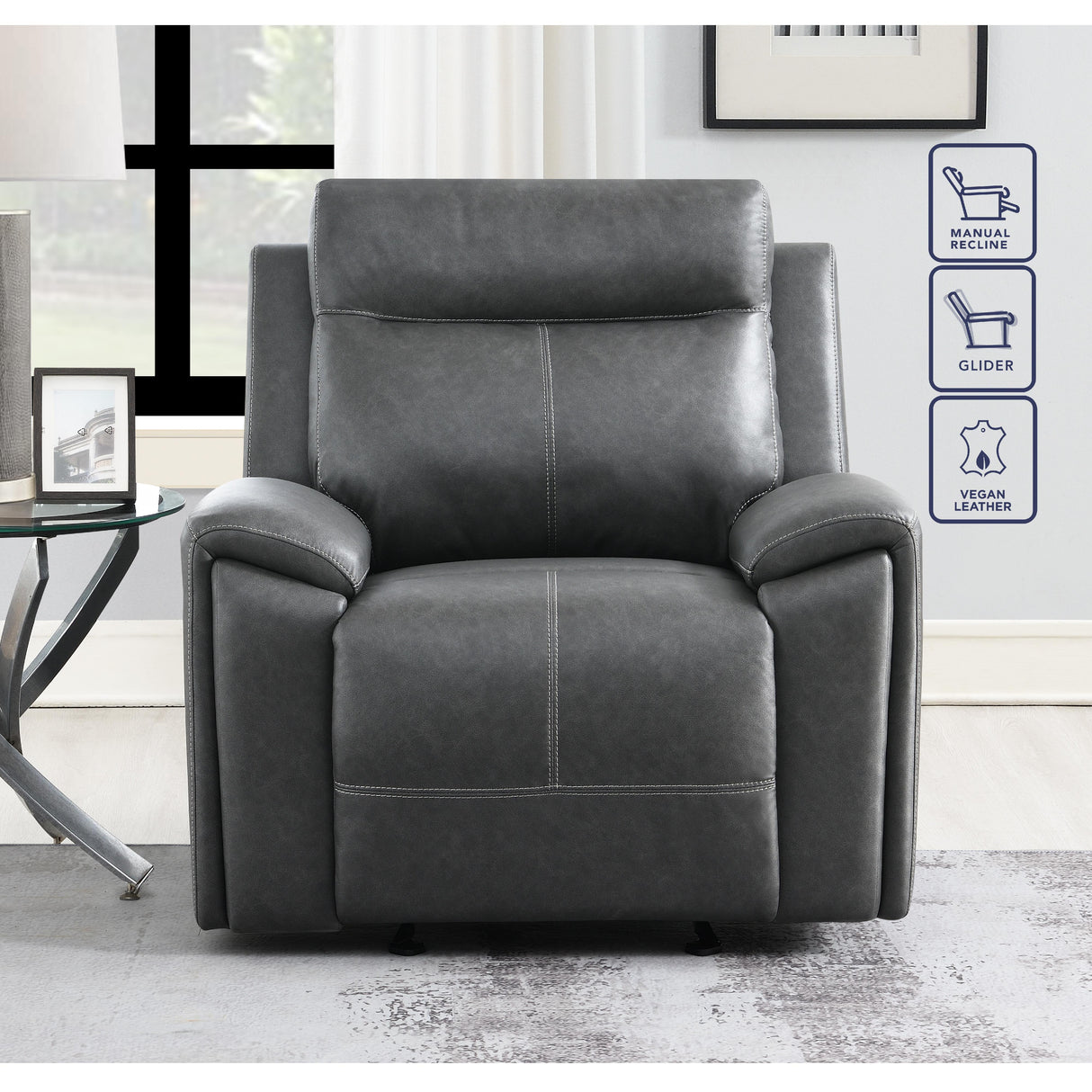  Steve Silver Furniture Gaston GAS800GC Manual Chair Grey w/ Glider IMAGE 4
