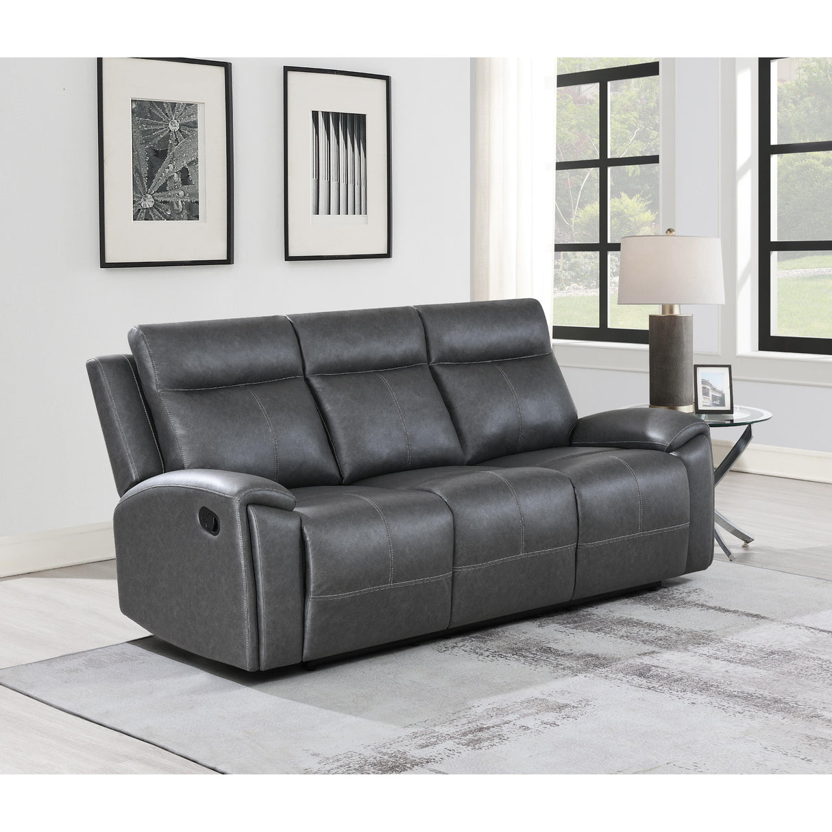  Steve Silver Furniture Gaston GAS800GS Manual Sofa Grey w/ Drop Down IMAGE 4