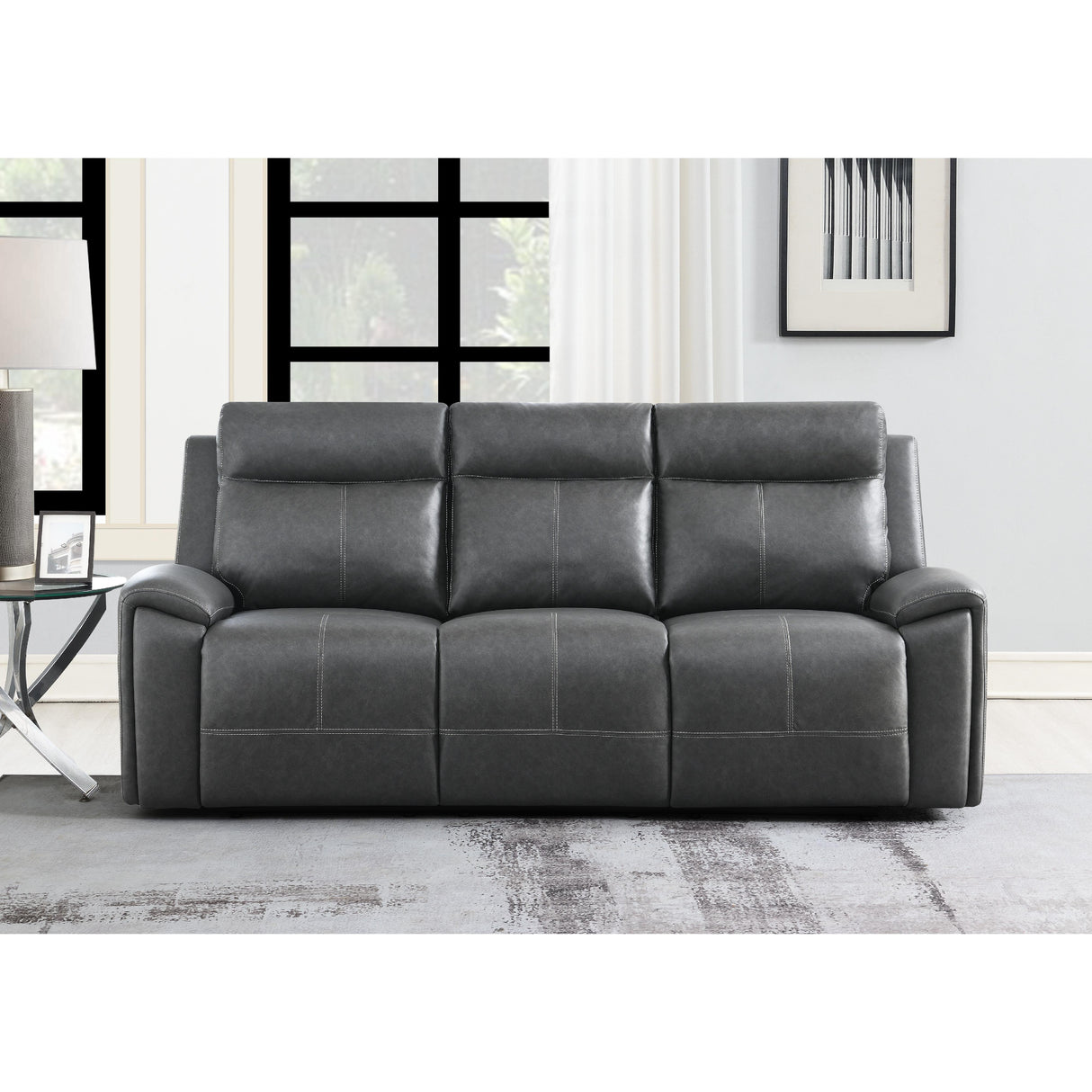  Steve Silver Furniture Gaston GAS800GS Manual Sofa Grey w/ Drop Down IMAGE 5