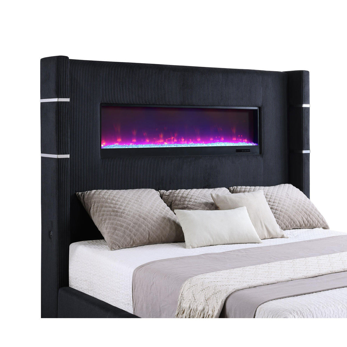  Coaster Furniture Tisdall 306031KE Upholstered Eastern King Flame Visualizer Bed - Black IMAGE 5
