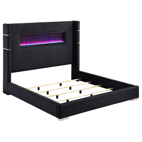  Coaster Furniture Tisdall 306031KW Upholstered Cal King Flame Visualizer Bed - Black IMAGE 2