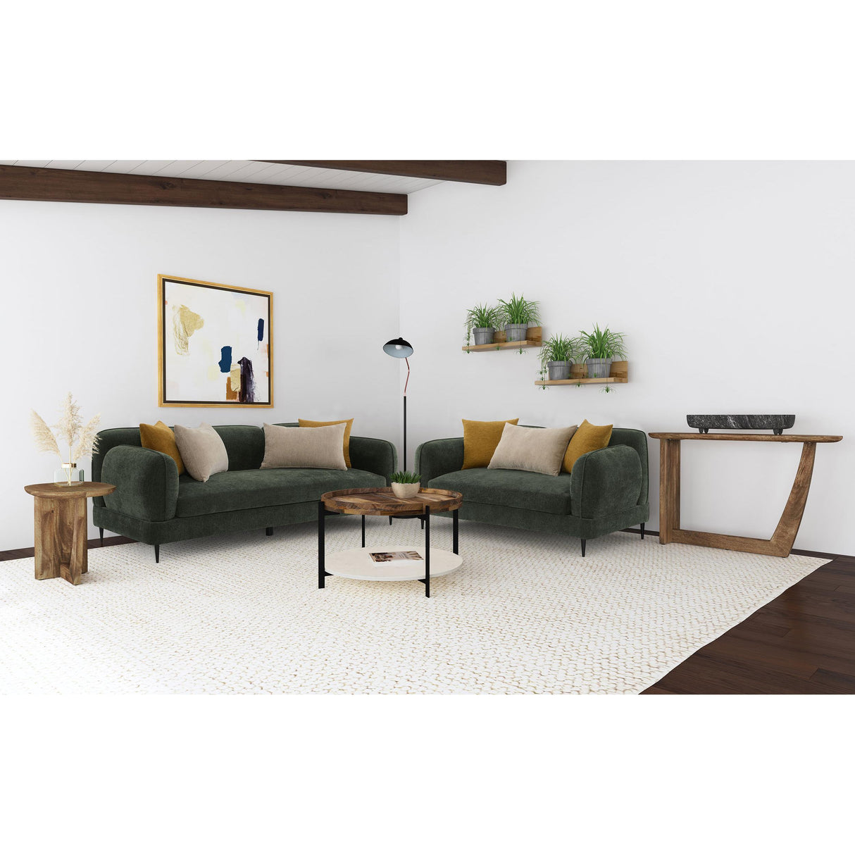  Coaster Furniture Jade 509132 Chenille Upholstered Modern Track Arm Loveseat - Green IMAGE 9