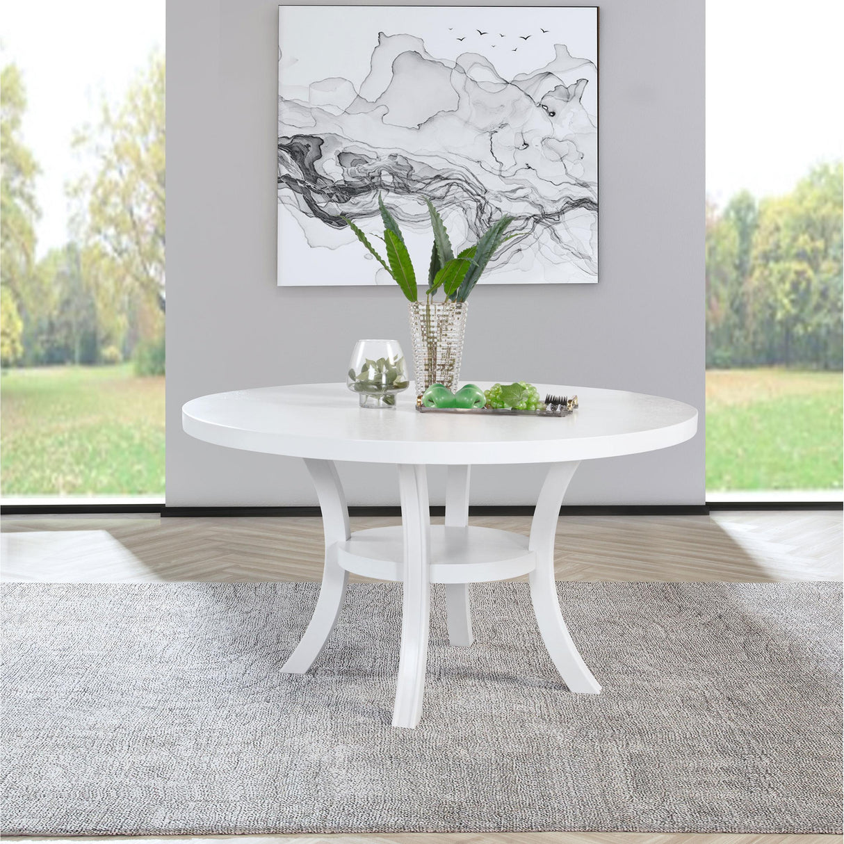  Coaster Furniture Judd 109330 54-inch Round Dining Wood Table with Shelf - Pearl White IMAGE 2