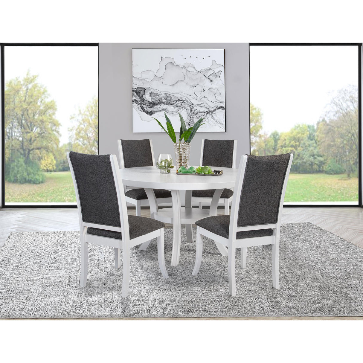  Coaster Furniture Judd 109330 54-inch Round Dining Wood Table with Shelf - Pearl White IMAGE 3