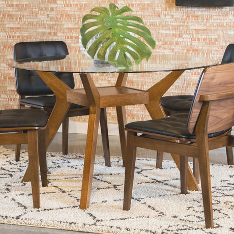  Coaster Furniture Paxton 122180BG Round 48-inch Glass Top Wood Dining Table - Nutmeg IMAGE 2