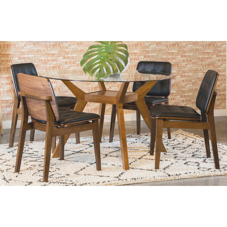  Coaster Furniture Paxton 122180BG Round 48-inch Glass Top Wood Dining Table - Nutmeg IMAGE 3
