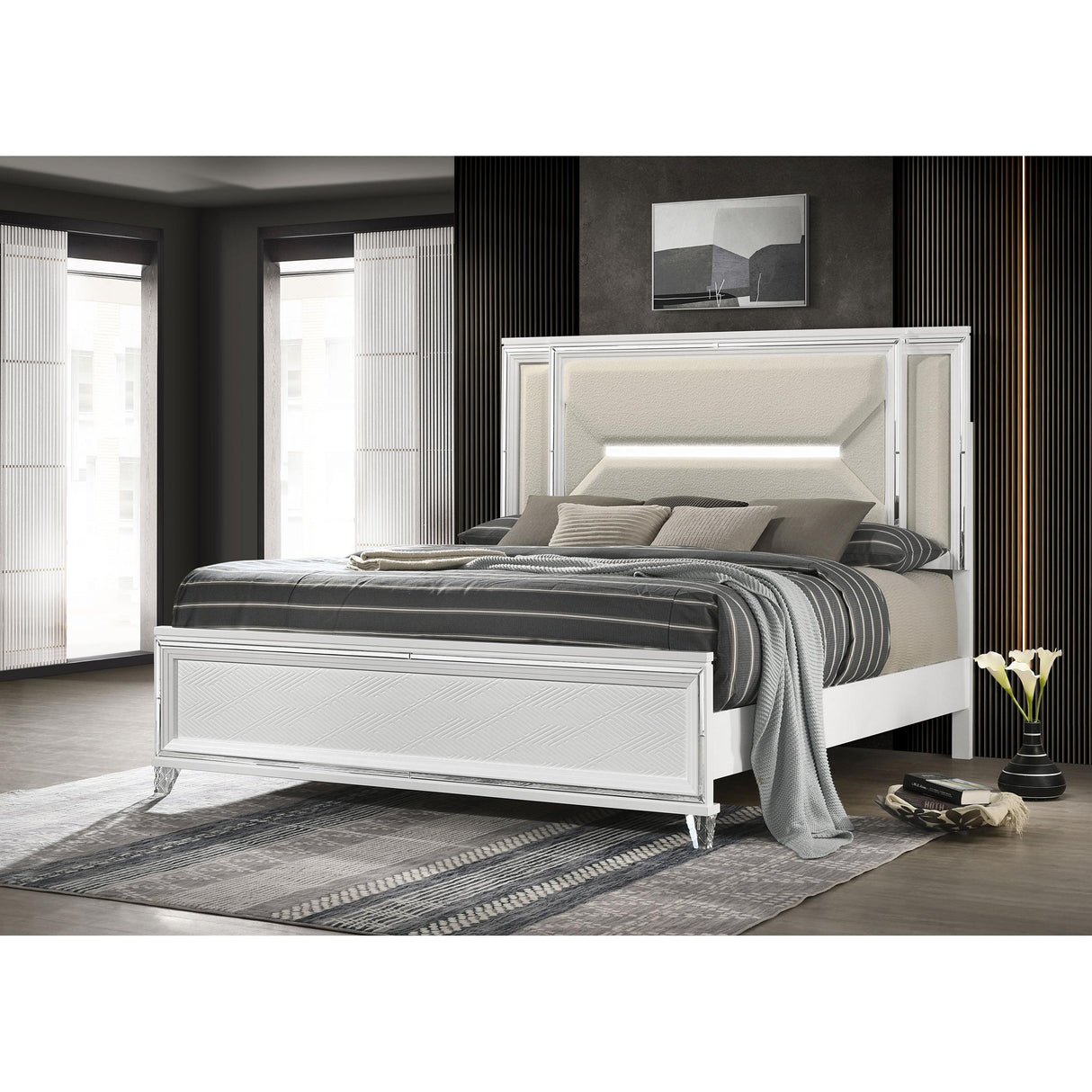  Coaster Furniture Marmore 224961KE 64-inch Eastern King Panel Bed LED Headboard - White IMAGE 2