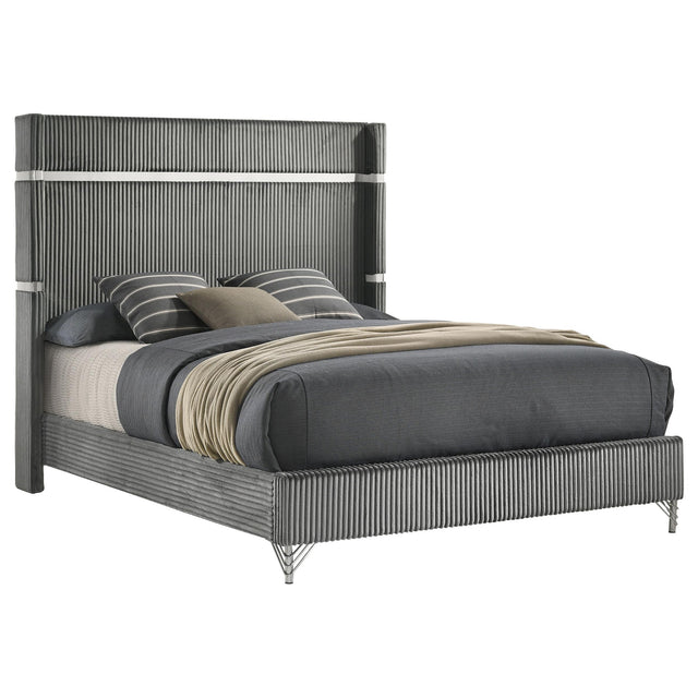  Coaster Furniture Lucia 224991KE 61-inch Upholstered Eastern King Wingback Bed - Grey IMAGE 1
