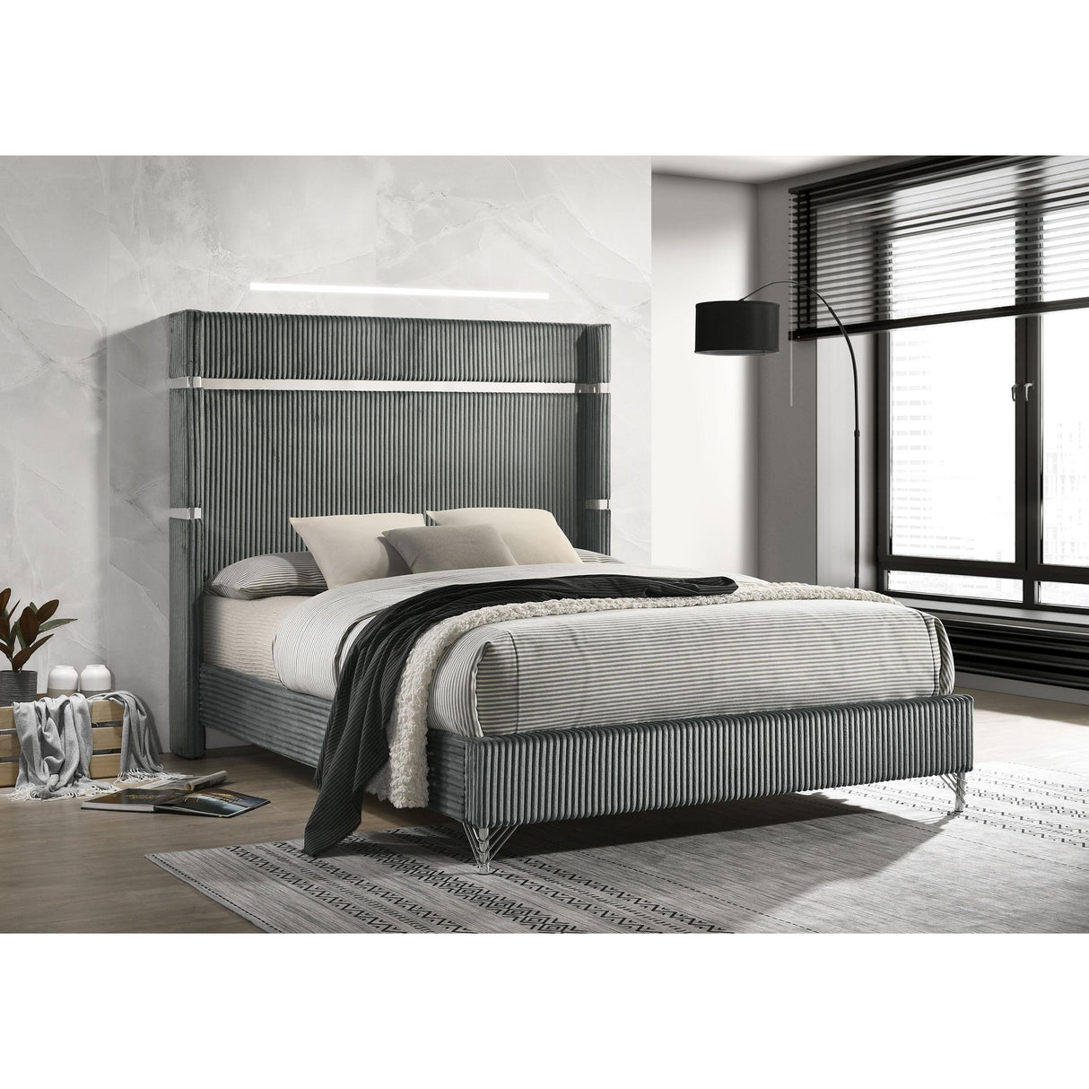  Coaster Furniture Lucia 224991KE 61-inch Upholstered Eastern King Wingback Bed - Grey IMAGE 2