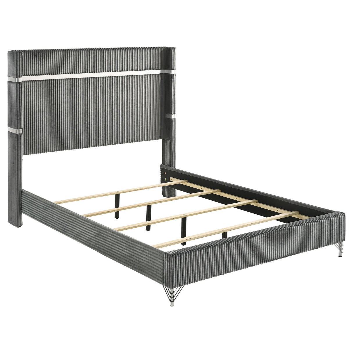  Coaster Furniture Lucia 224991KE 61-inch Upholstered Eastern King Wingback Bed - Grey IMAGE 3