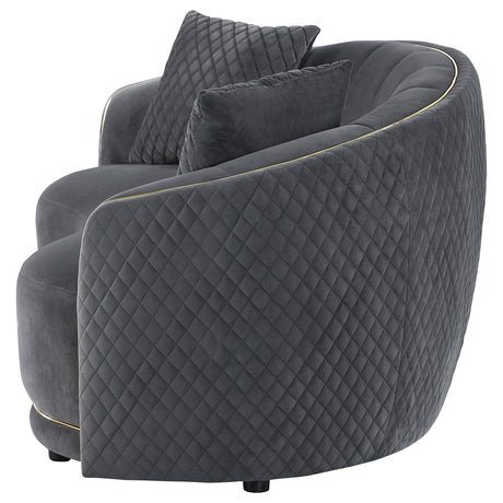  Coaster Furniture Brookside 504845 Velvet Upholstered Curved Loveseat - Dark Grey IMAGE 4