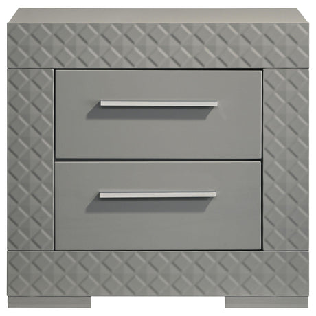  Coaster Furniture Ives 224972 2-Drawer Nightstand Bedside Table - Grey High Gloss IMAGE 3