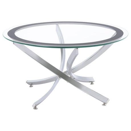  Coaster Furniture Brooke 702588-SET 3-piece Round Glass Top Coffee Table Set - Chrome IMAGE 3