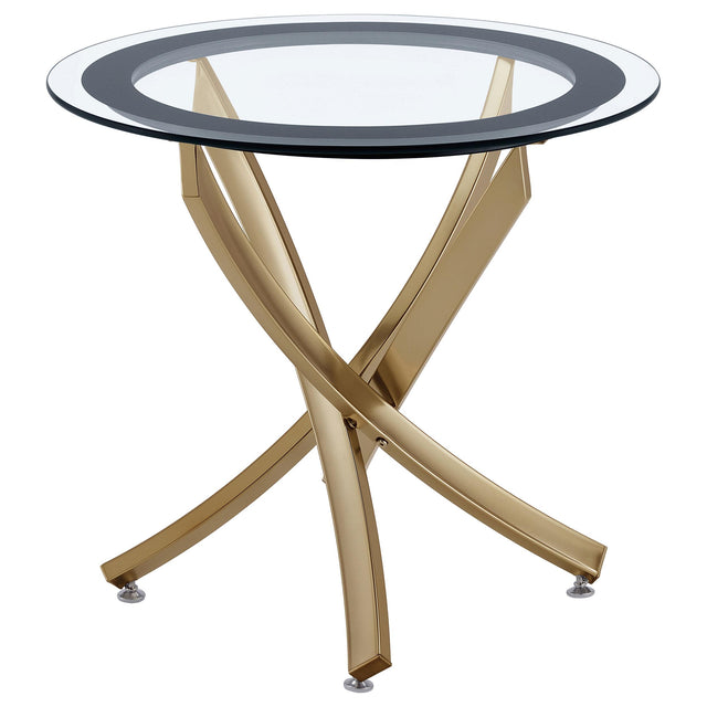  Coaster Furniture Brooke 707887 Round Glass Top Side End Table Metal Base - Brass IMAGE 1