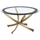 Coaster Furniture Brooke 707888 Round Glass Top Coffee Table Metal Base - Brass IMAGE 2