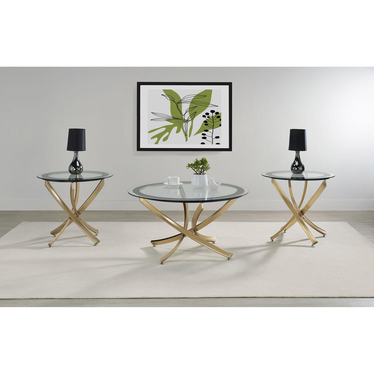  Coaster Furniture Brooke 707888 Round Glass Top Coffee Table Metal Base - Brass IMAGE 4