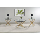  Coaster Furniture Brooke 707888 Round Glass Top Coffee Table Metal Base - Brass IMAGE 4