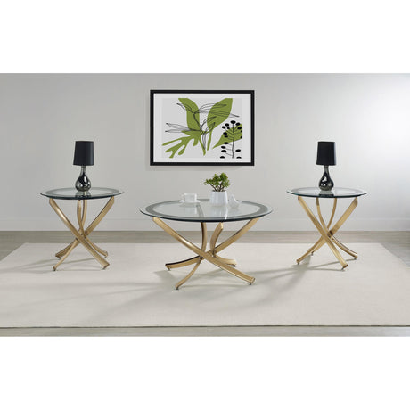  Coaster Furniture Brooke 707888 Round Glass Top Coffee Table Metal Base - Brass IMAGE 4