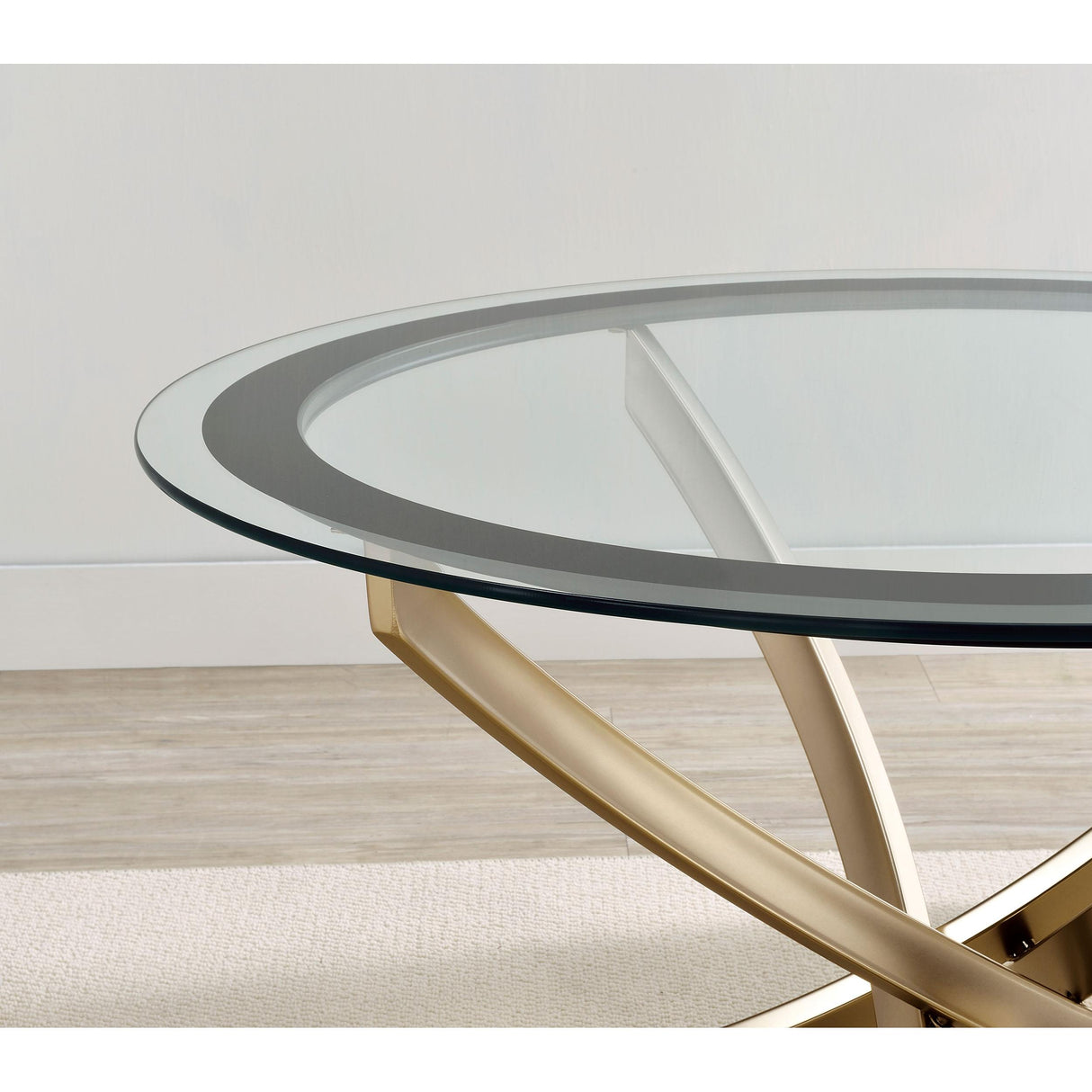  Coaster Furniture Brooke 707888 Round Glass Top Coffee Table Metal Base - Brass IMAGE 5