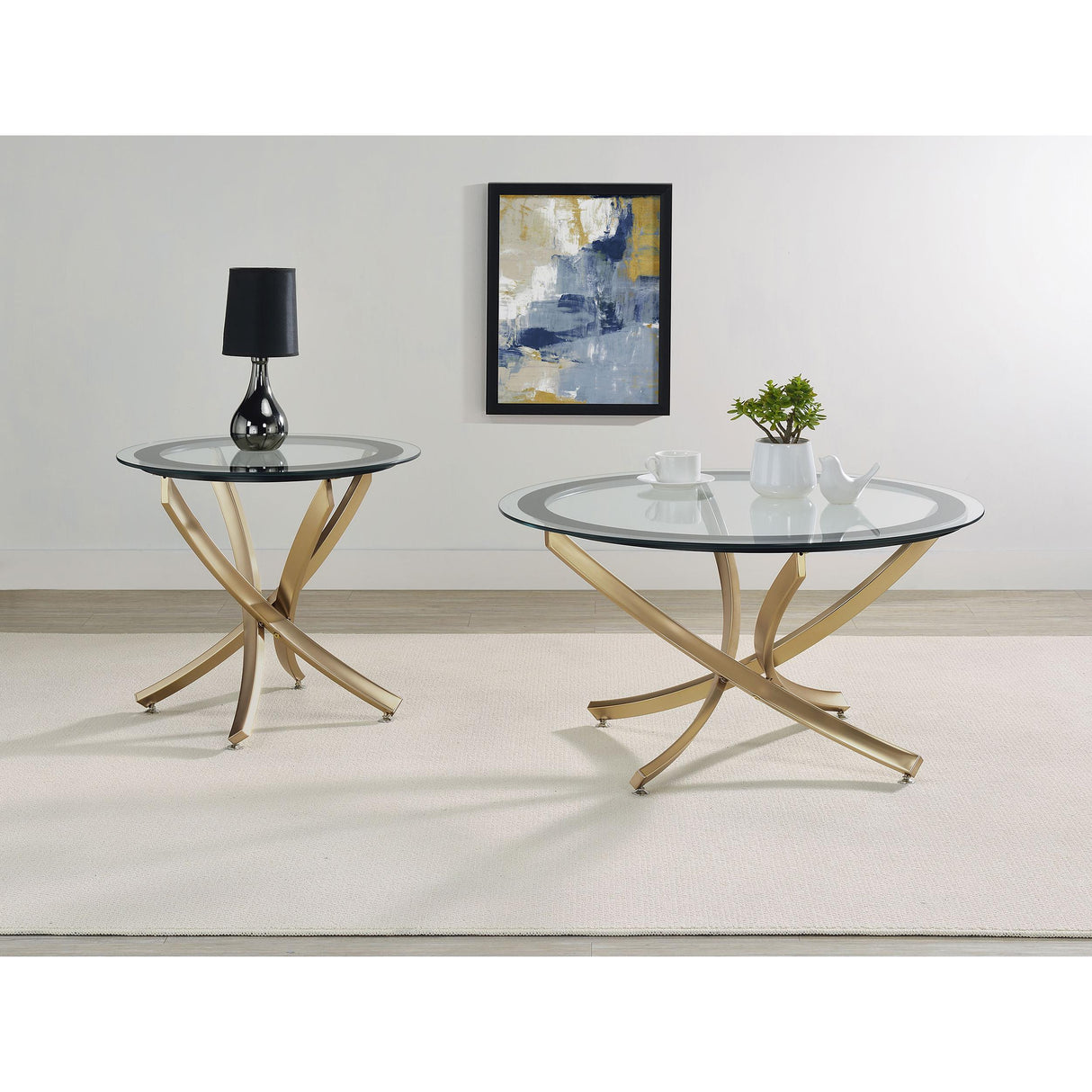  Coaster Furniture Brooke 707888-S2 2-piece Round Glass Top Coffee Table Set - Brass IMAGE 2