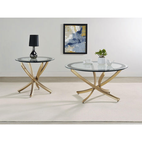  Coaster Furniture Brooke 707888-S2 2-piece Round Glass Top Coffee Table Set - Brass IMAGE 2