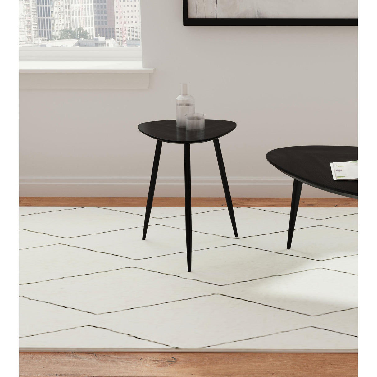  Coaster Furniture Odessa 707917 Triangular Solid Wood End Table - Black IMAGE 2