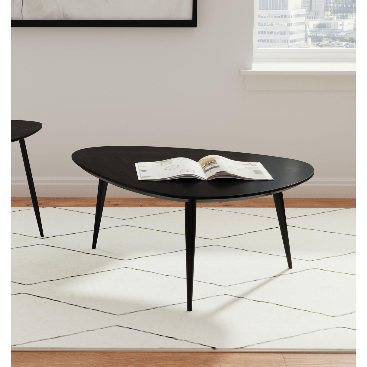  Coaster Furniture Odessa 707918 Triangular Solid Wood Coffee Table - Black IMAGE 2