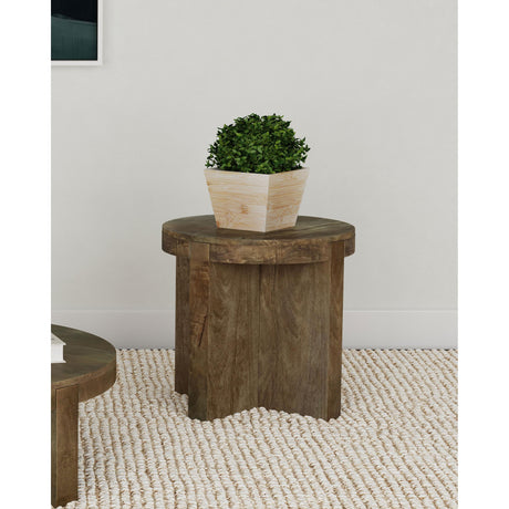  Coaster Furniture Kinkaid 710137 Round Solid Mango Wood End Table - Brown IMAGE 2
