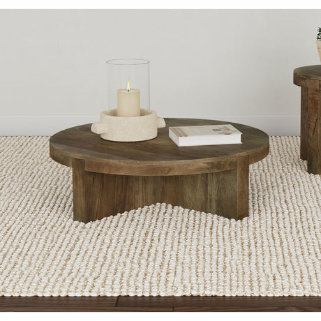  Coaster Furniture Kinkaid 710138 Round Solid Mango Wood Coffee Table - Brown IMAGE 2